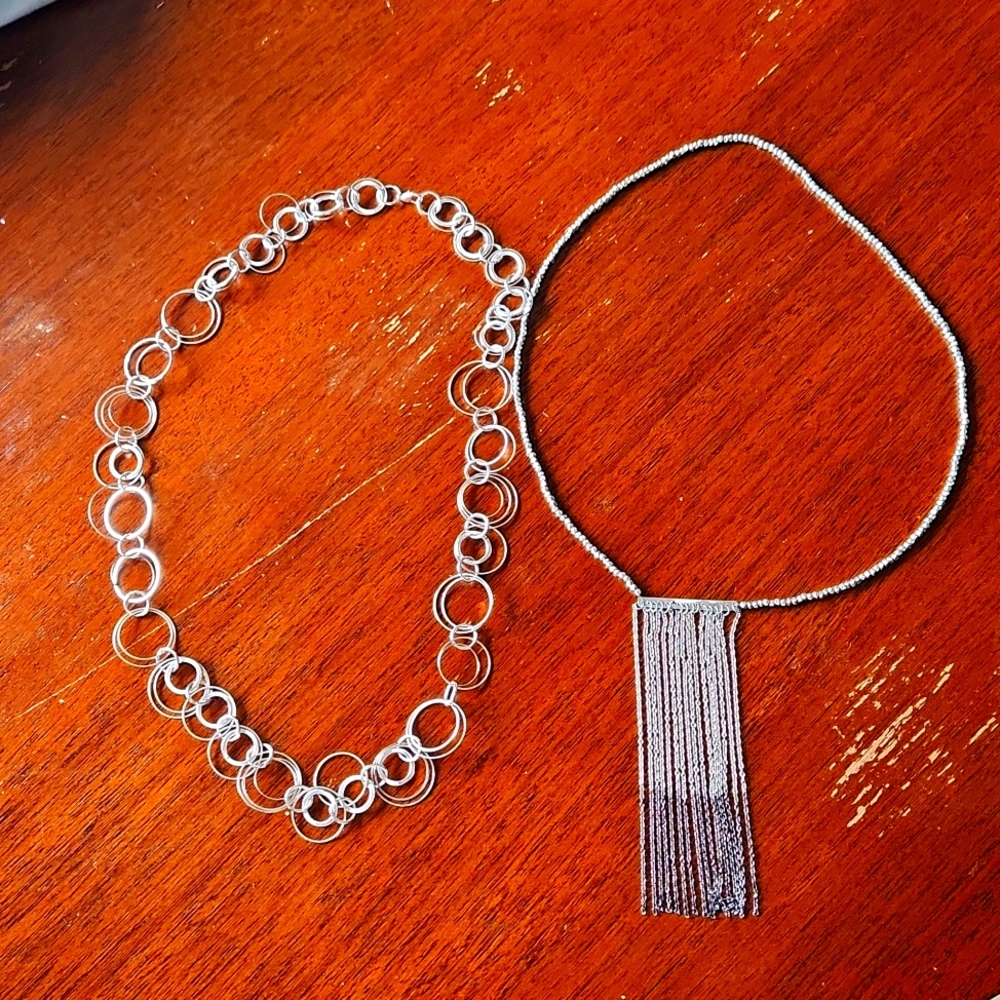2 New Silver Necklaces Fringe and Circles Necklaces from Zulily